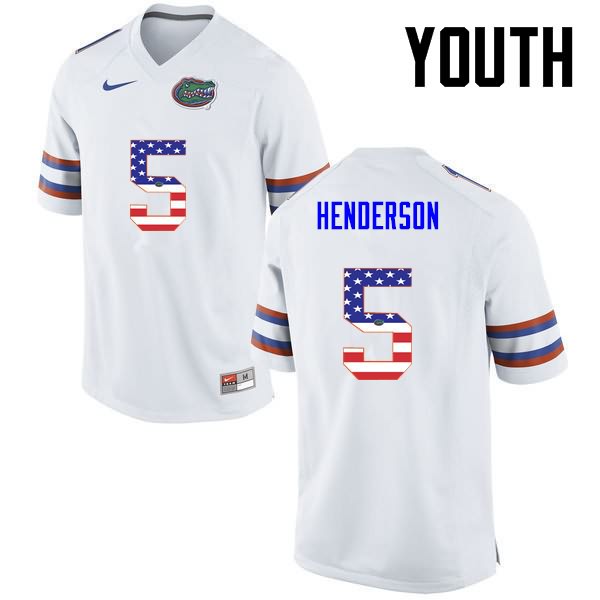 NCAA Florida Gators CJ Henderson Youth #5 USA Flag Fashion Nike White Stitched Authentic College Football Jersey ZTF2864BM